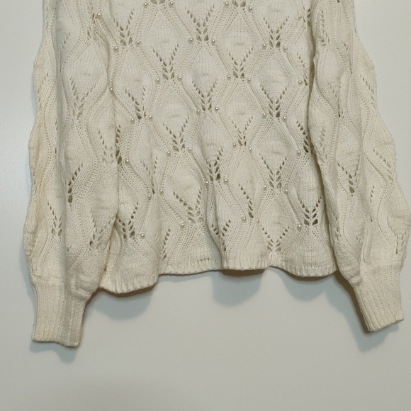 Spring + Mercer ivory & pearl knit puff sleeve pullover sweater - Picture 5 of 8